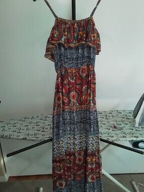 Tiered Boho Maxi Dress in Red Multi